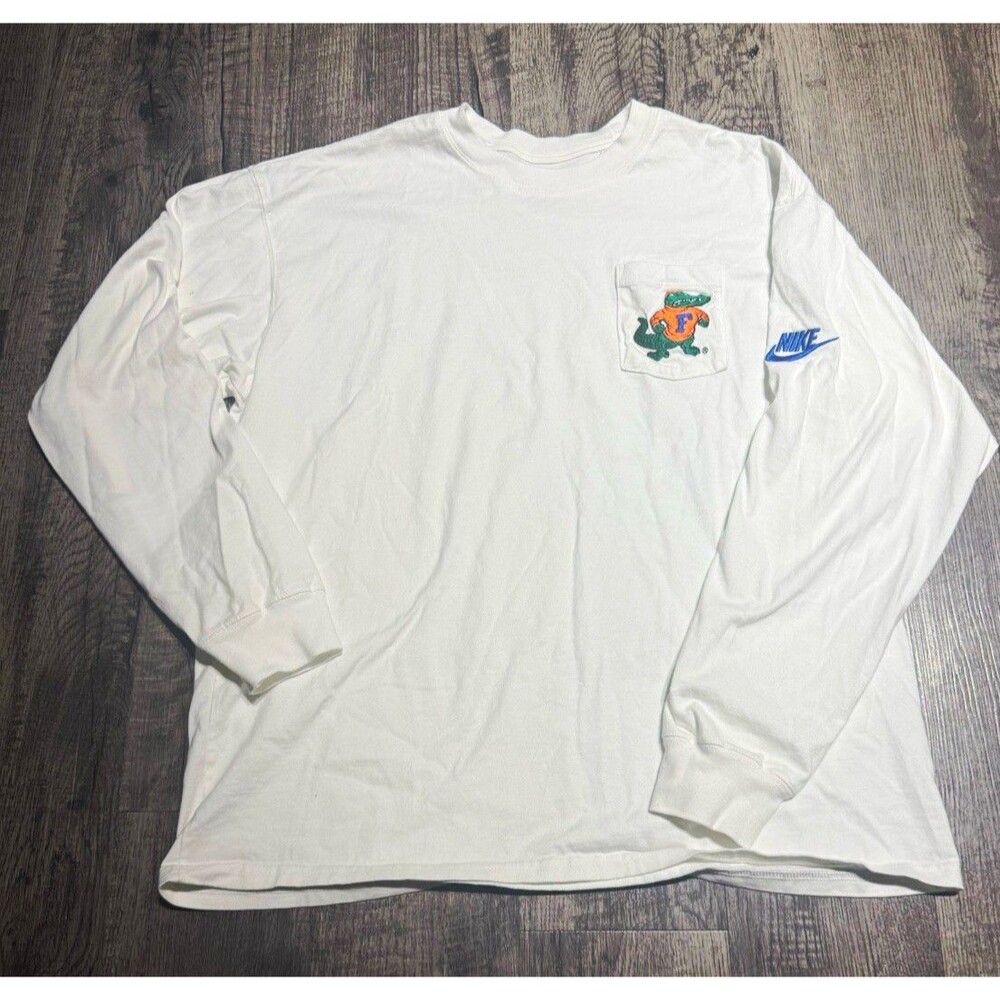 Vintage Nike Florida Gators Long Sleeve Pocket T-Shirt Mens L White Embroidered